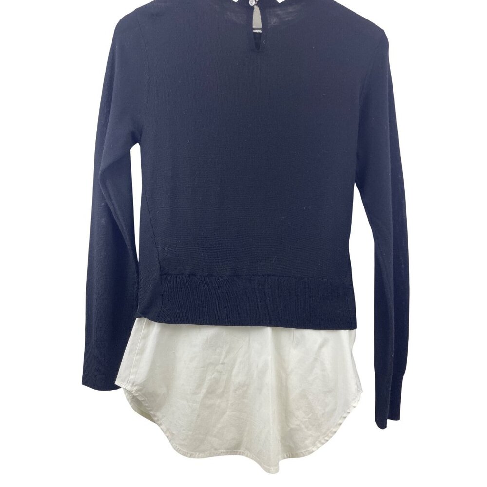 Veronica Beard Women's Small Phoebe Mixed Media Wool Twofer Layered Shirt Black - Picture 9 of 9